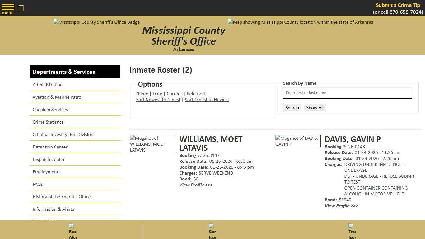 Inmate Roster - Released Inmates Booking Date Descending - Mississippi County AR Sheriff